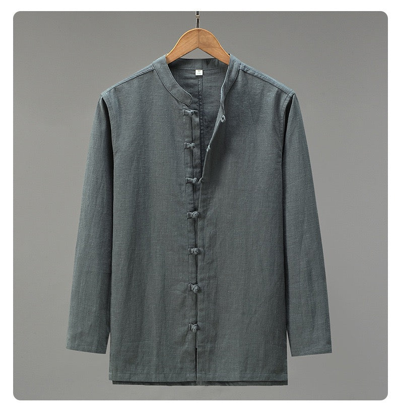 Tao One Tech™ • Heaven &amp; Earth Business Qigong Shirt Jacket • Minimal Style • Tech Pockets • Sunscreen Layer • All Season Layering • Naturally Wrinkle-Free • Ramie Cotton • Men’s Sizes M-3XL