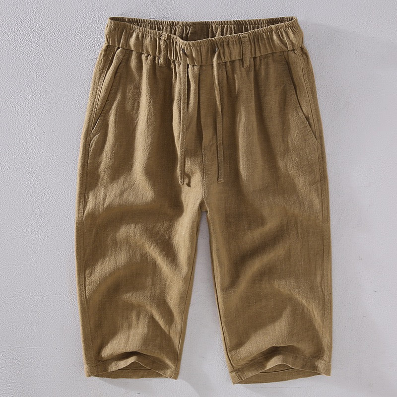 Tao One Tech™ • Heaven &amp; Earth Business Qigong Capri Shorts • Tech Pockets • Sunscreen Layer • All Season Layering • Naturally Wrinkle-Free • Ramie Cotton • Men’s Sizes M-3XL