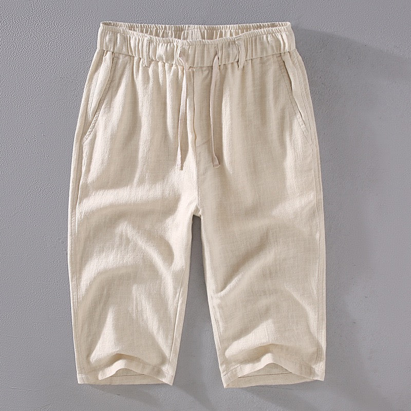 Tao One Tech™ • Heaven &amp; Earth Business Qigong Capri Shorts • Tech Pockets • Sunscreen Layer • All Season Layering • Naturally Wrinkle-Free • Ramie Cotton • Men’s Sizes M-3XL
