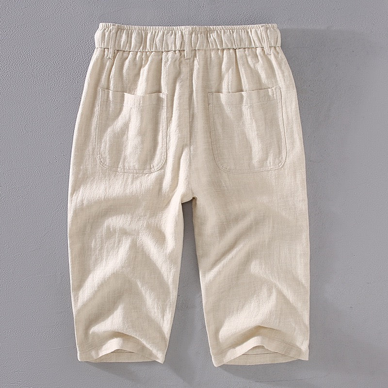 Tao One Tech™ • Heaven &amp; Earth Business Qigong Capri Shorts • Tech Pockets • Sunscreen Layer • All Season Layering • Naturally Wrinkle-Free • Ramie Cotton • Men’s Sizes M-3XL