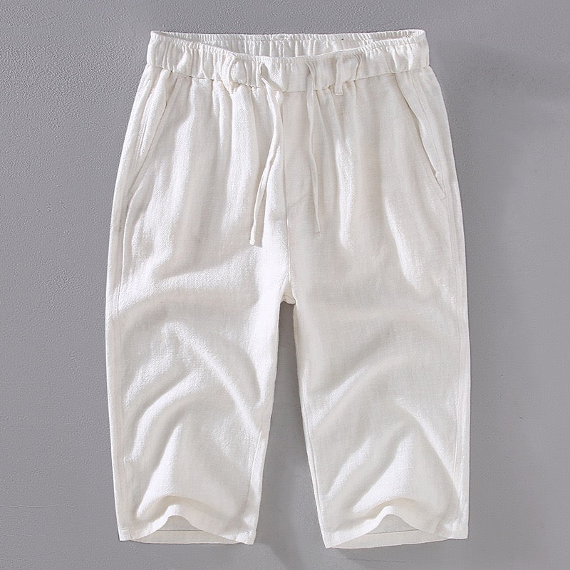 Tao One Tech™ • Heaven &amp; Earth Business Qigong Capri Shorts • Tech Pockets • Sunscreen Layer • All Season Layering • Naturally Wrinkle-Free • Ramie Cotton • Men’s Sizes M-3XL