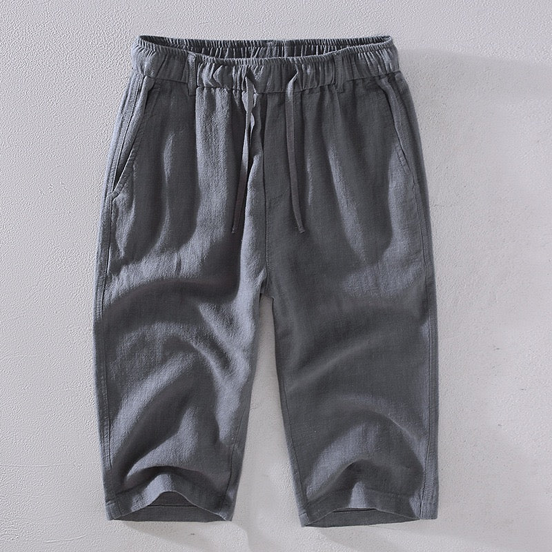 Tao One Tech™ • Heaven &amp; Earth Business Qigong Capri Shorts • Tech Pockets • Sunscreen Layer • All Season Layering • Naturally Wrinkle-Free • Ramie Cotton • Men’s Sizes M-3XL