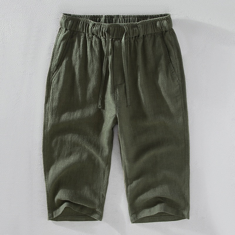 Tao One Tech™ • Heaven &amp; Earth Business Qigong Capri Shorts • Tech Pockets • Sunscreen Layer • All Season Layering • Naturally Wrinkle-Free • Ramie Cotton • Men’s Sizes M-3XL