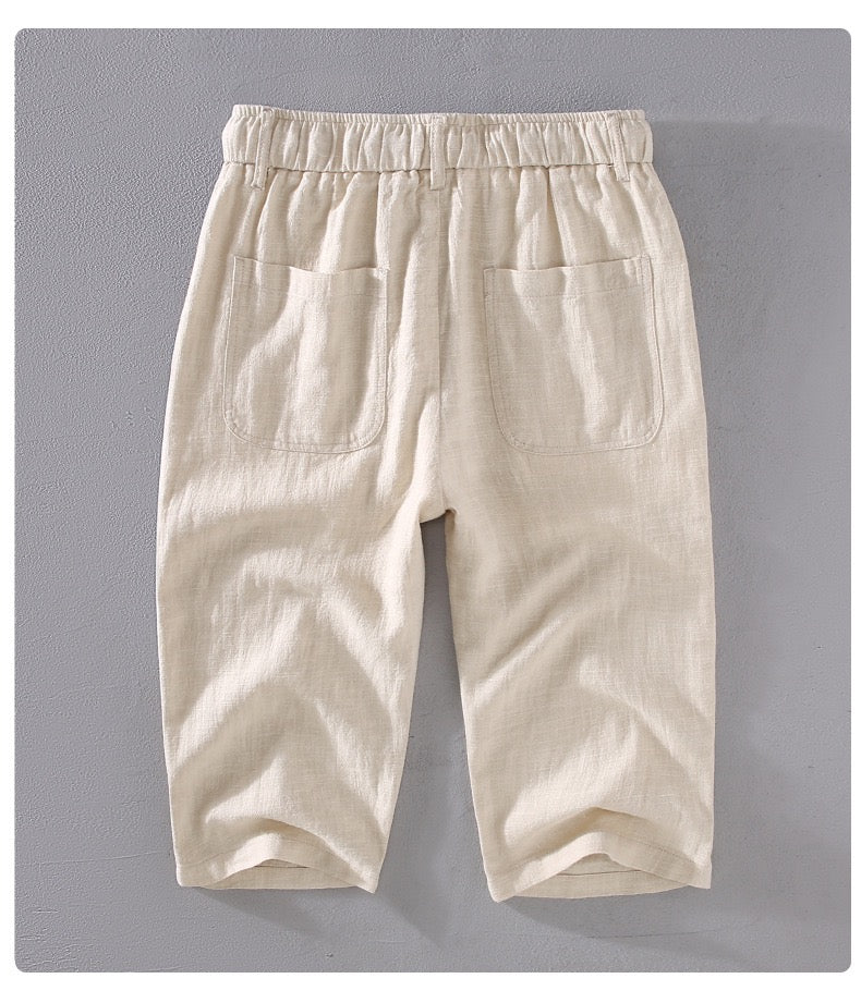 Tao One Tech™ • Heaven &amp; Earth Business Qigong Capri Shorts • Tech Pockets • Sunscreen Layer • All Season Layering • Naturally Wrinkle-Free • Ramie Cotton • Men’s Sizes M-3XL