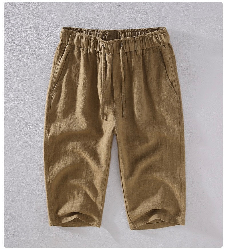 Tao One Tech™ • Heaven &amp; Earth Business Qigong Capri Shorts • Tech Pockets • Sunscreen Layer • All Season Layering • Naturally Wrinkle-Free • Ramie Cotton • Men’s Sizes M-3XL