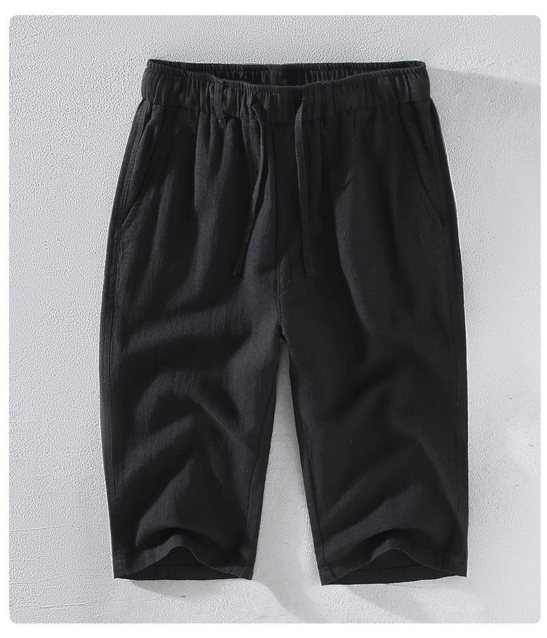 Tao One Tech™ • Heaven &amp; Earth Business Qigong Capri Shorts • Tech Pockets • Sunscreen Layer • All Season Layering • Naturally Wrinkle-Free • Ramie Cotton • Men’s Sizes M-3XL