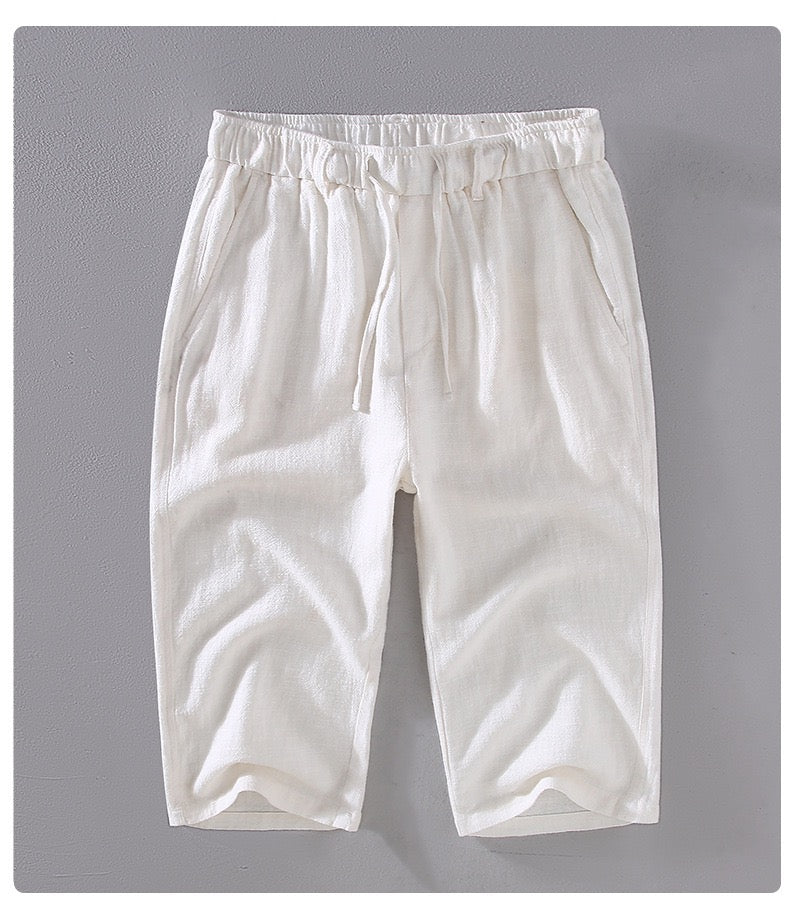 Tao One Tech™ • Heaven &amp; Earth Business Qigong Capri Shorts • Tech Pockets • Sunscreen Layer • All Season Layering • Naturally Wrinkle-Free • Ramie Cotton • Men’s Sizes M-3XL