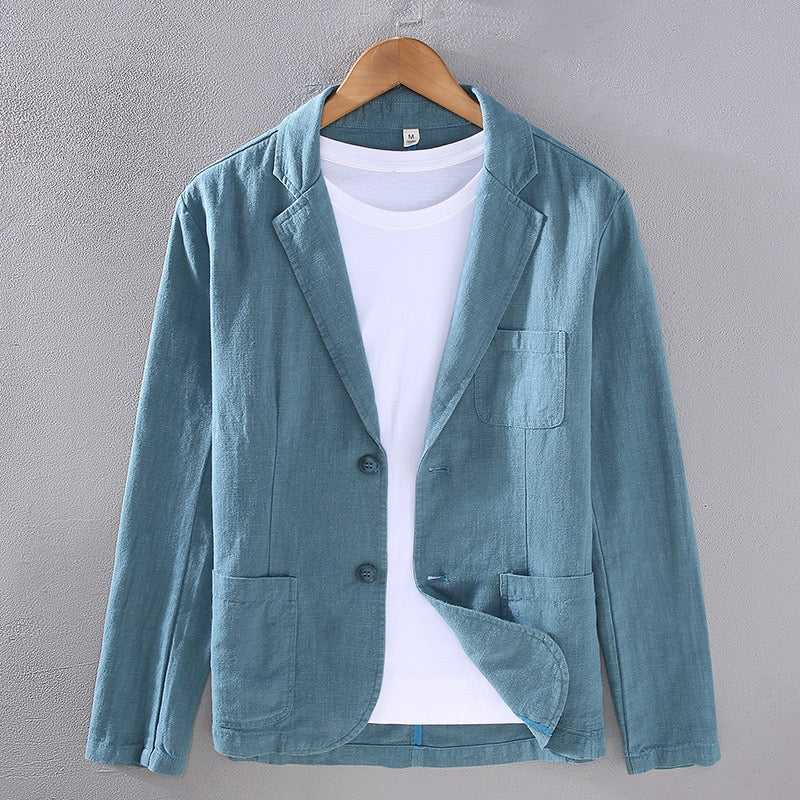 Tao One Tech™ • Heaven &amp; Earth Business Blazer • Suit Jacket • Tech Pockets • Sunscreen Layer • All Season Layering • Naturally Wrinkle-Free • Ramie Cotton • Men’s Sizes M-3XL