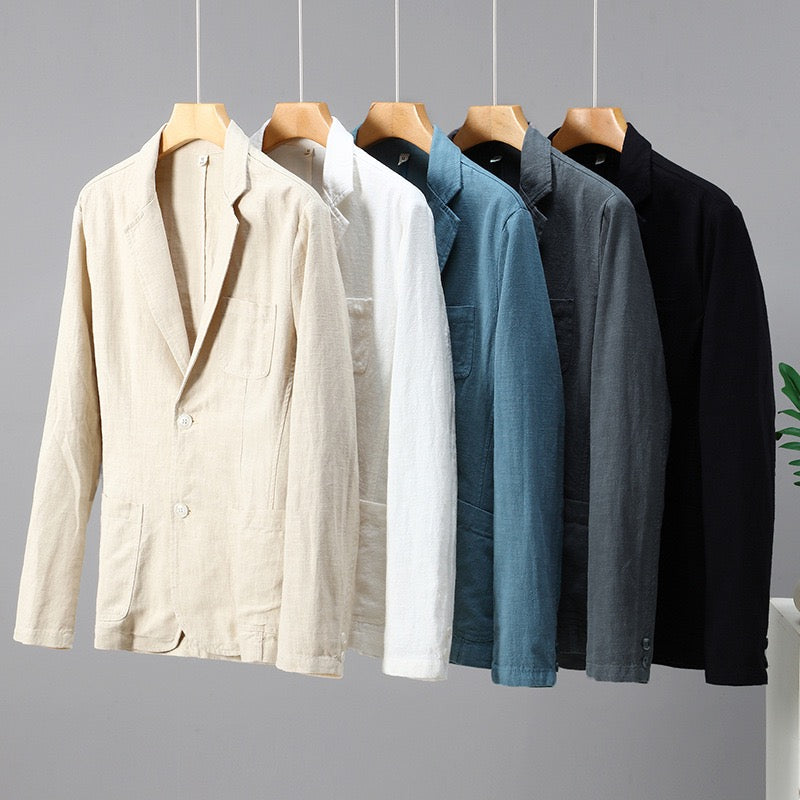 Tao One Tech™ • Heaven &amp; Earth Business Blazer • Suit Jacket • Tech Pockets • Sunscreen Layer • All Season Layering • Naturally Wrinkle-Free • Ramie Cotton • Men’s Sizes M-3XL