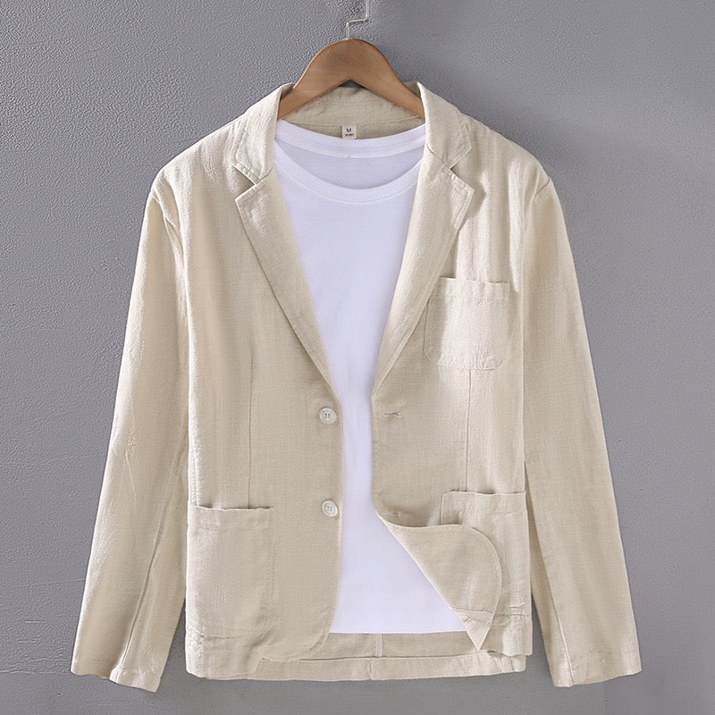 Tao One Tech™ • Heaven &amp; Earth Business Blazer • Suit Jacket • Tech Pockets • Sunscreen Layer • All Season Layering • Naturally Wrinkle-Free • Ramie Cotton • Men’s Sizes M-3XL