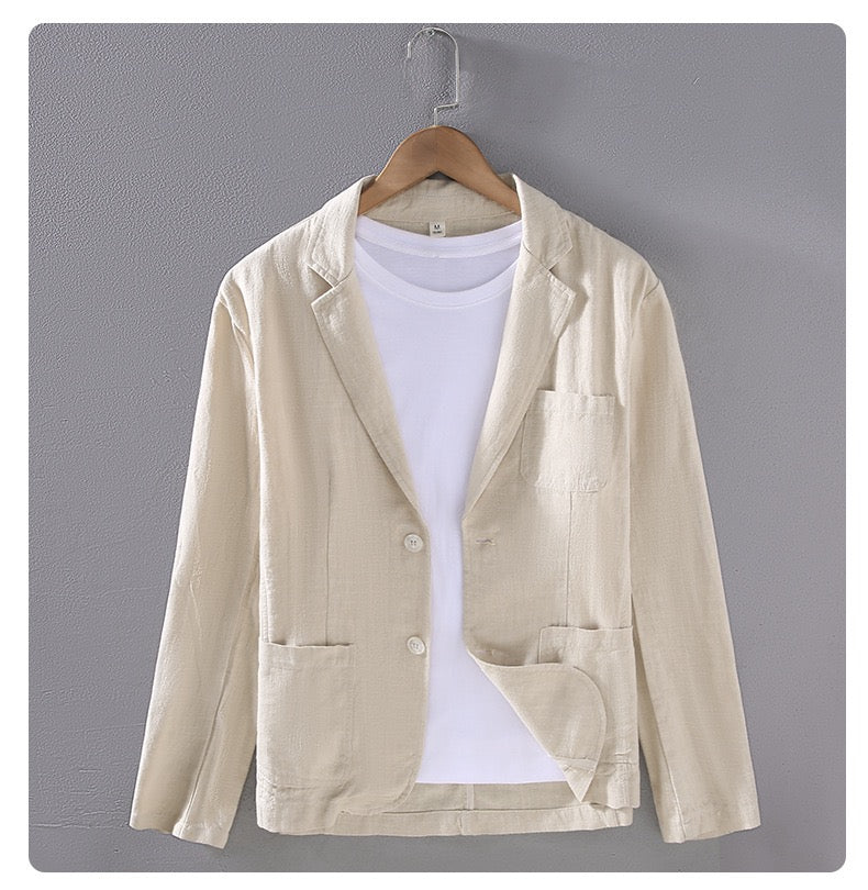 Tao One Tech™ • Heaven &amp; Earth Business Blazer • Suit Jacket • Tech Pockets • Sunscreen Layer • All Season Layering • Naturally Wrinkle-Free • Ramie Cotton • Men’s Sizes M-3XL