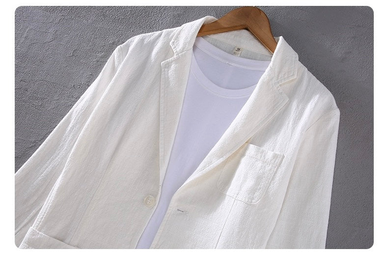 Tao One Tech™ • Heaven &amp; Earth Business Blazer • Suit Jacket • Tech Pockets • Sunscreen Layer • All Season Layering • Naturally Wrinkle-Free • Ramie Cotton • Men’s Sizes M-3XL