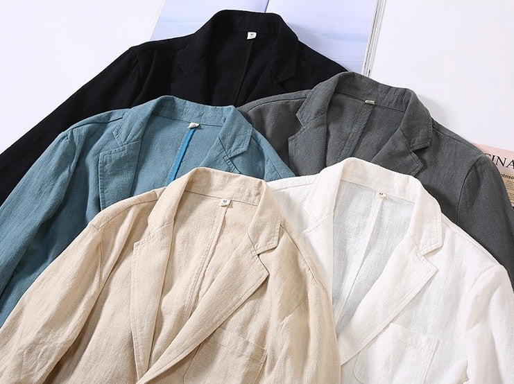 Tao One Tech™ • Heaven &amp; Earth Business Blazer • Suit Jacket • Tech Pockets • Sunscreen Layer • All Season Layering • Naturally Wrinkle-Free • Ramie Cotton • Men’s Sizes M-3XL
