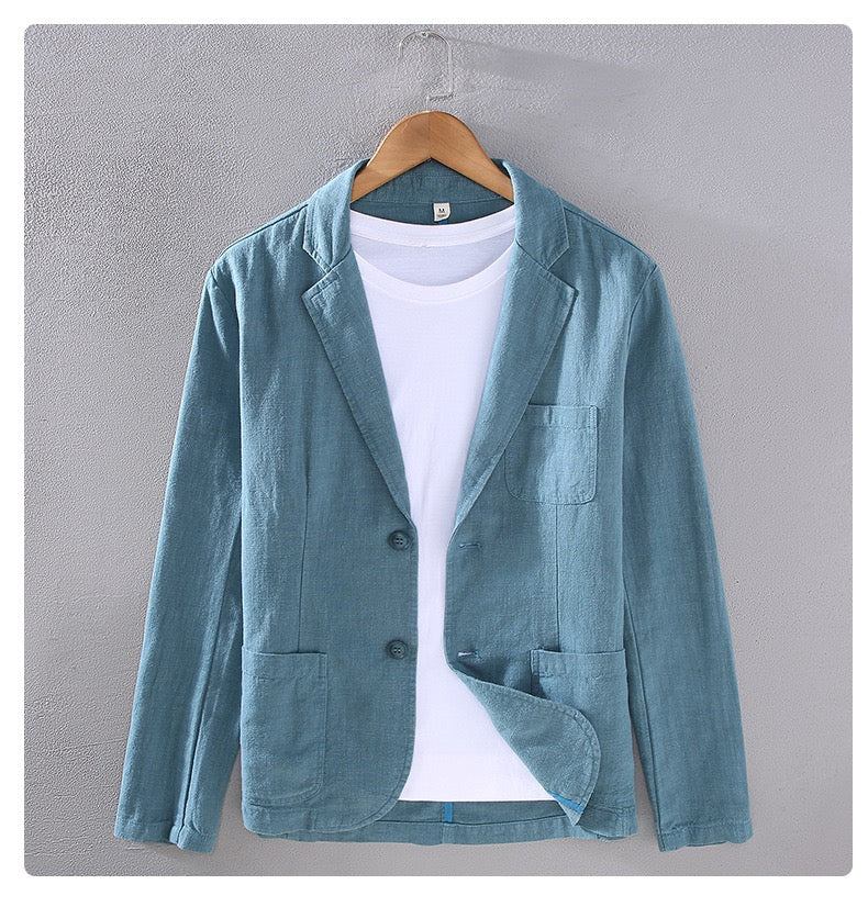 Tao One Tech™ • Heaven &amp; Earth Business Blazer • Suit Jacket • Tech Pockets • Sunscreen Layer • All Season Layering • Naturally Wrinkle-Free • Ramie Cotton • Men’s Sizes M-3XL