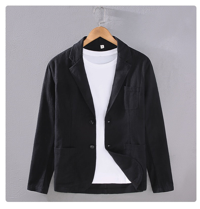 Tao One Tech™ • Heaven &amp; Earth Business Blazer • Suit Jacket • Tech Pockets • Sunscreen Layer • All Season Layering • Naturally Wrinkle-Free • Ramie Cotton • Men’s Sizes M-3XL