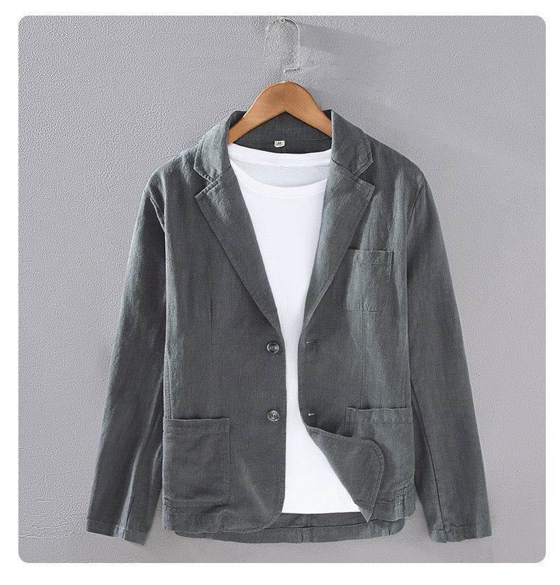 Tao One Tech™ • Heaven &amp; Earth Business Blazer • Suit Jacket • Tech Pockets • Sunscreen Layer • All Season Layering • Naturally Wrinkle-Free • Ramie Cotton • Men’s Sizes M-3XL