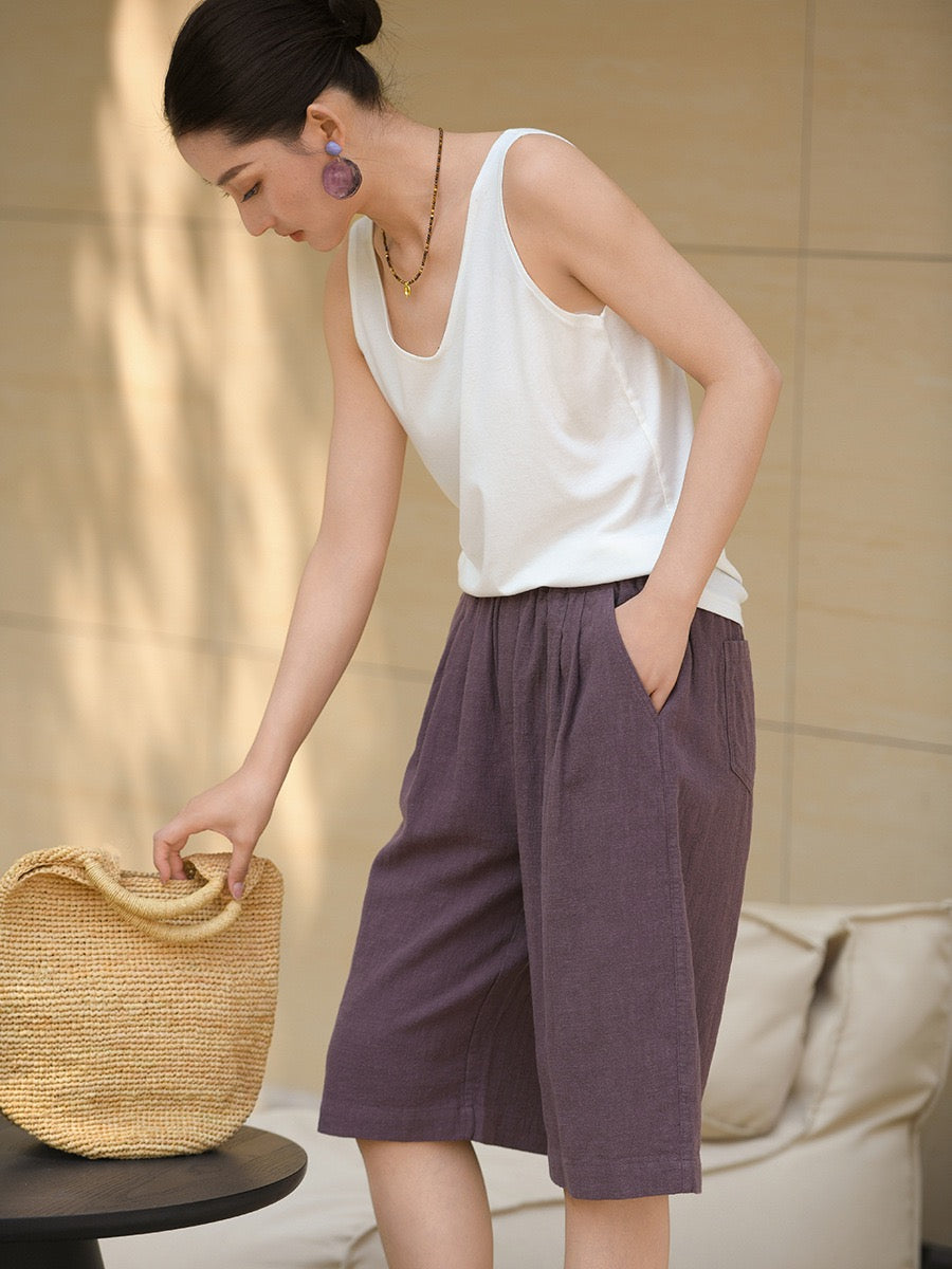 Tao One Tech™ • Business Qigong Midi Shorts • Wide-Leg Shorts • High Waist • Tech Pockets • Ramie Cotton • Sizes M-XXL