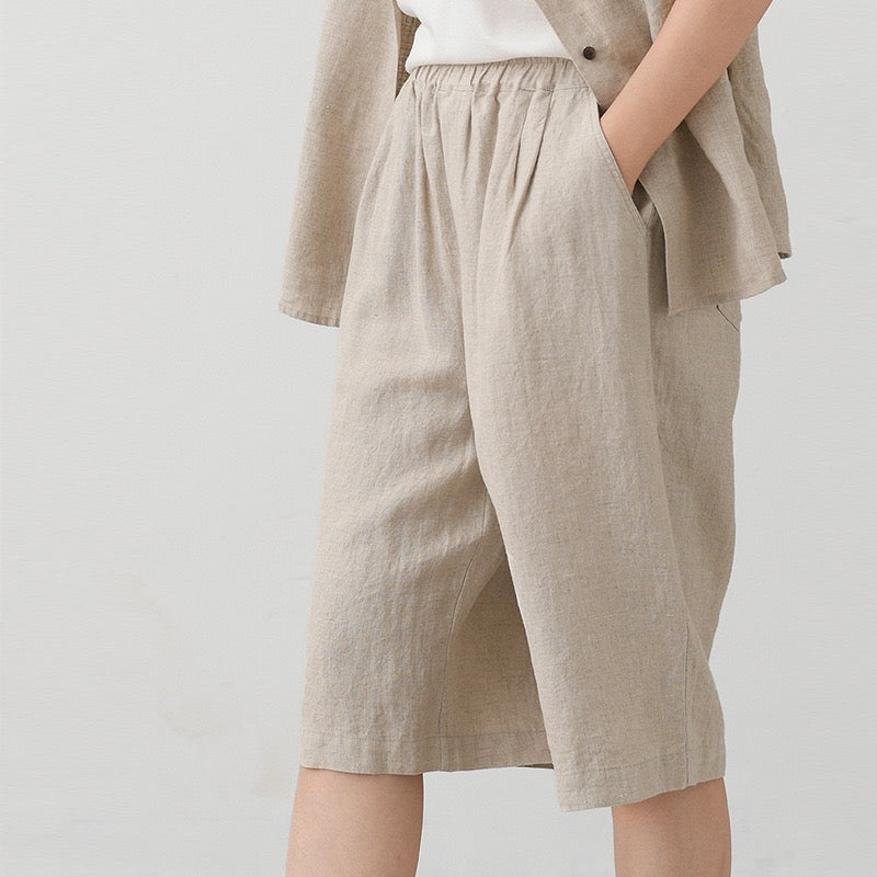 Tao One Tech™ • Business Qigong Midi Shorts • Wide-Leg Shorts • High Waist • Tech Pockets • Ramie Cotton • Sizes M-XXL