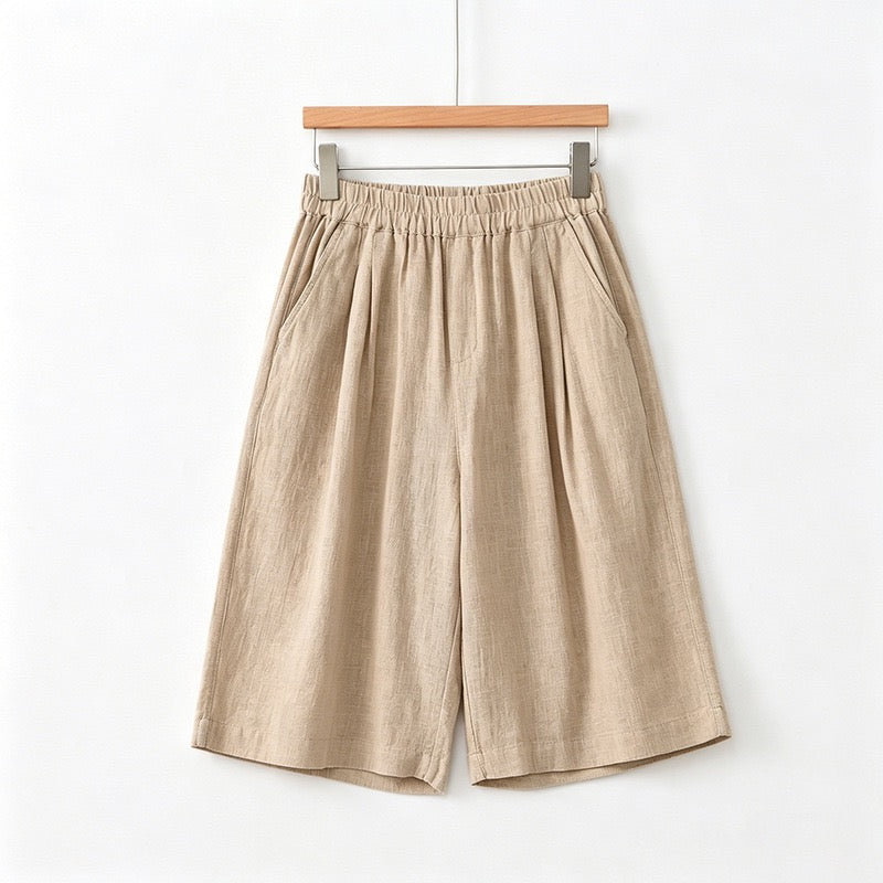 Tao One Tech™ • Business Qigong Midi Shorts • Wide-Leg Shorts • High Waist • Tech Pockets • Ramie Cotton • Sizes M-XXL