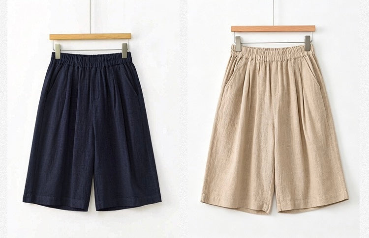 Tao One Tech™ • Business Qigong Midi Shorts • Wide-Leg Shorts • High Waist • Tech Pockets • Ramie Cotton • Sizes M-XXL