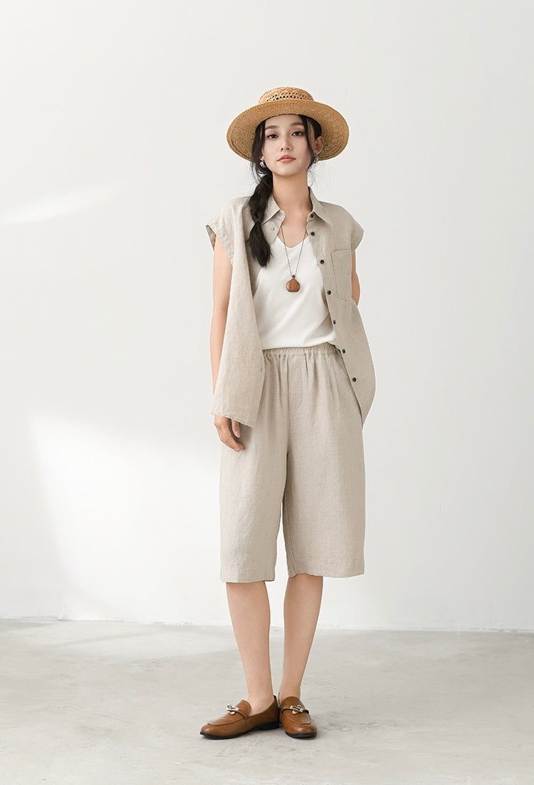 Tao One Tech™ • Business Qigong Midi Shorts • Wide-Leg Shorts • High Waist • Tech Pockets • Ramie Cotton • Sizes M-XXL