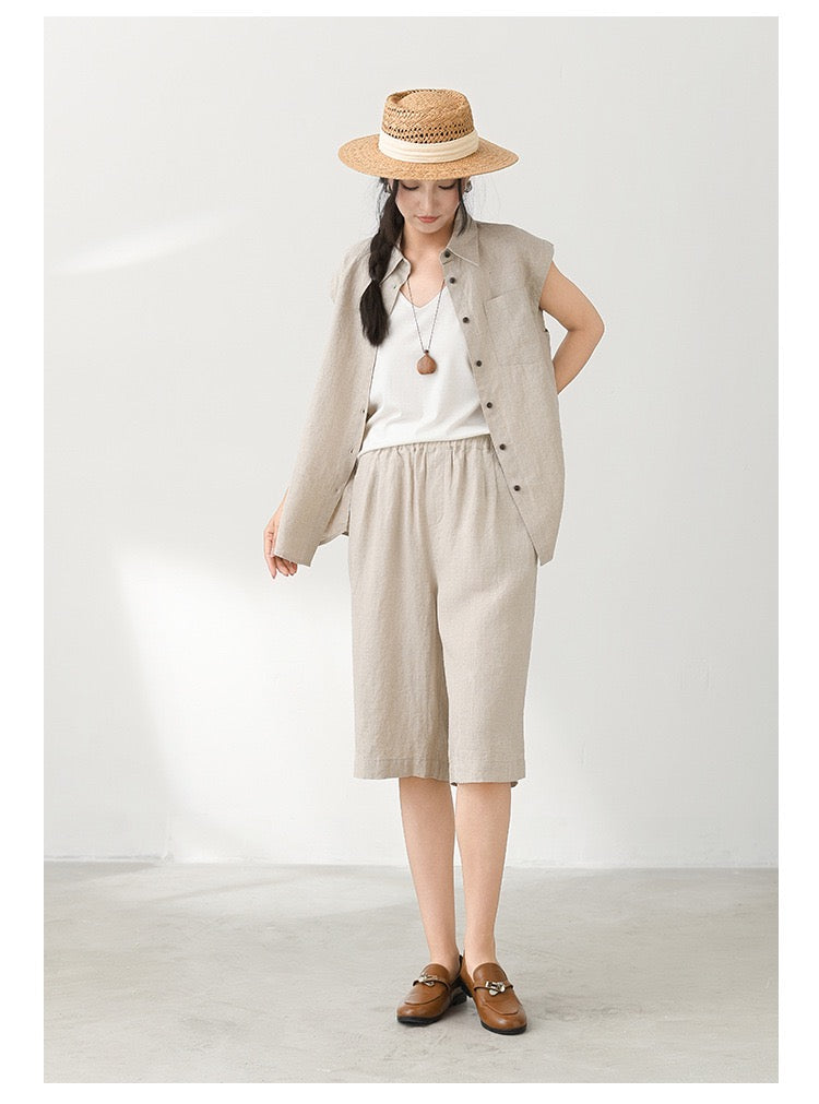 Tao One Tech™ • Business Qigong Midi Shorts • Wide-Leg Shorts • High Waist • Tech Pockets • Ramie Cotton • Sizes M-XXL