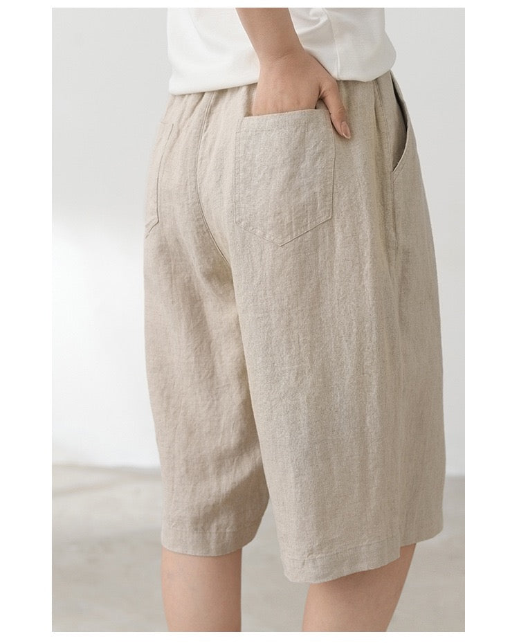 Tao One Tech™ • Business Qigong Midi Shorts • Wide-Leg Shorts • High Waist • Tech Pockets • Ramie Cotton • Sizes M-XXL