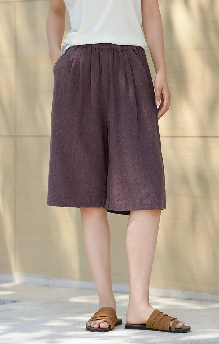 Tao One Tech™ • Business Qigong Midi Shorts • Wide-Leg Shorts • High Waist • Tech Pockets • Ramie Cotton • Sizes M-XXL