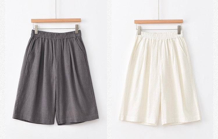 Tao One Tech™ • Business Qigong Midi Shorts • Wide-Leg Shorts • High Waist • Tech Pockets • Ramie Cotton • Sizes M-XXL