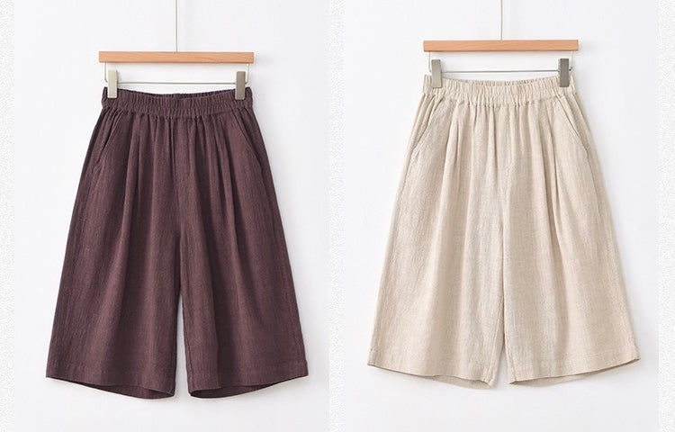 Tao One Tech™ • Business Qigong Midi Shorts • Wide-Leg Shorts • High Waist • Tech Pockets • Ramie Cotton • Sizes M-XXL