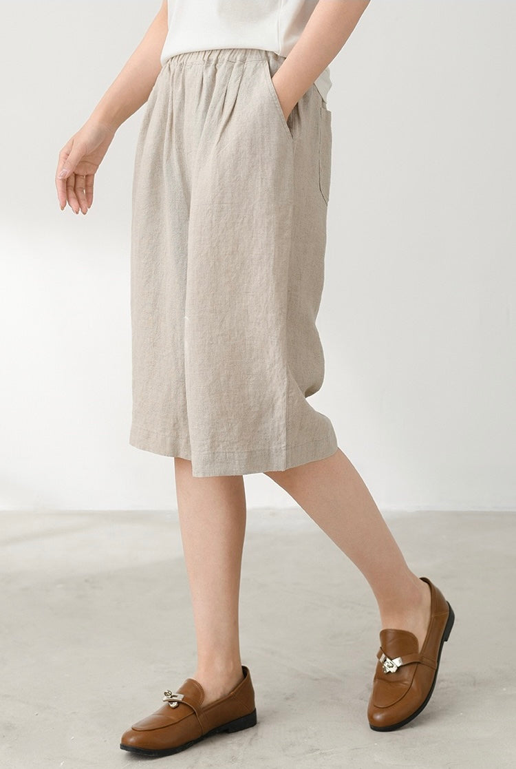 Tao One Tech™ • Business Qigong Midi Shorts • Wide-Leg Shorts • High Waist • Tech Pockets • Ramie Cotton • Sizes M-XXL