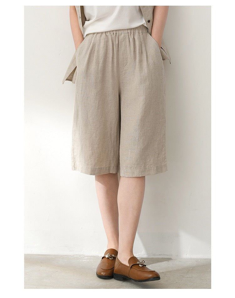 Tao One Tech™ • Business Qigong Midi Shorts • Wide-Leg Shorts • High Waist • Tech Pockets • Ramie Cotton • Sizes M-XXL