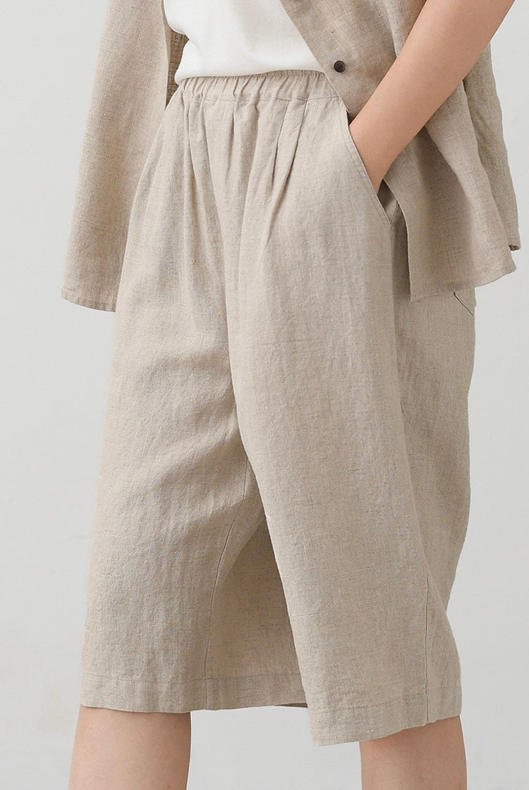 Tao One Tech™ • Business Qigong Midi Shorts • Wide-Leg Shorts • High Waist • Tech Pockets • Ramie Cotton • Sizes M-XXL