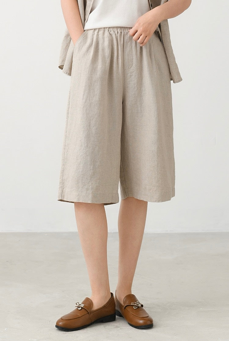 Tao One Tech™ • Business Qigong Midi Shorts • Wide-Leg Shorts • High Waist • Tech Pockets • Ramie Cotton • Sizes M-XXL