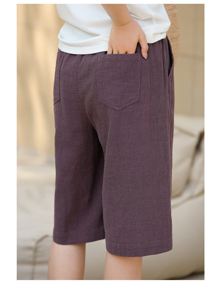 Tao One Tech™ • Business Qigong Midi Shorts • Wide-Leg Shorts • High Waist • Tech Pockets • Ramie Cotton • Sizes M-XXL
