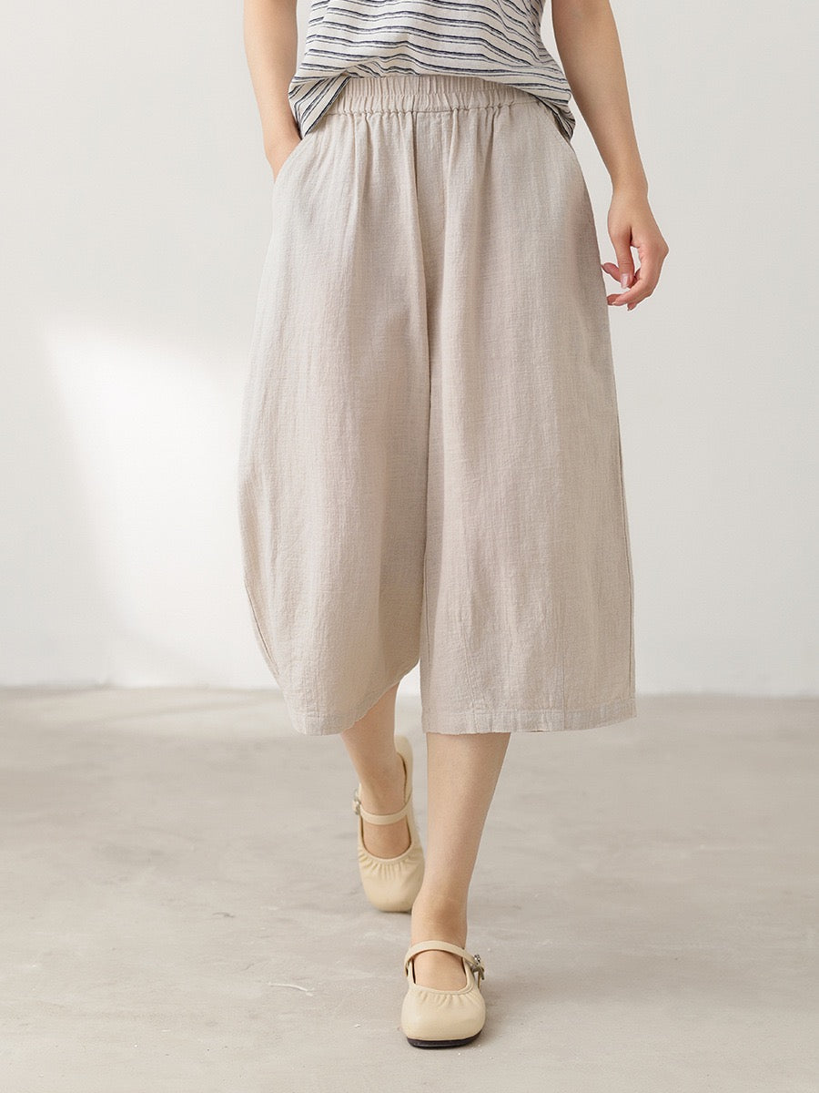 Tao One Tech™ • Flowy Qigong Business Midi Shorts • Wide-Leg Shorts • High Waist • Tech Pockets • Ramie Cotton • Sizes M-XXL