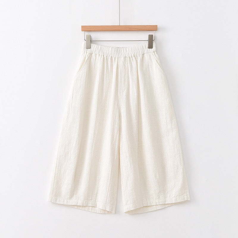 Tao One Tech™ • Flowy Qigong Business Midi Shorts • Wide-Leg Shorts • High Waist • Tech Pockets • Ramie Cotton • Sizes M-XXL