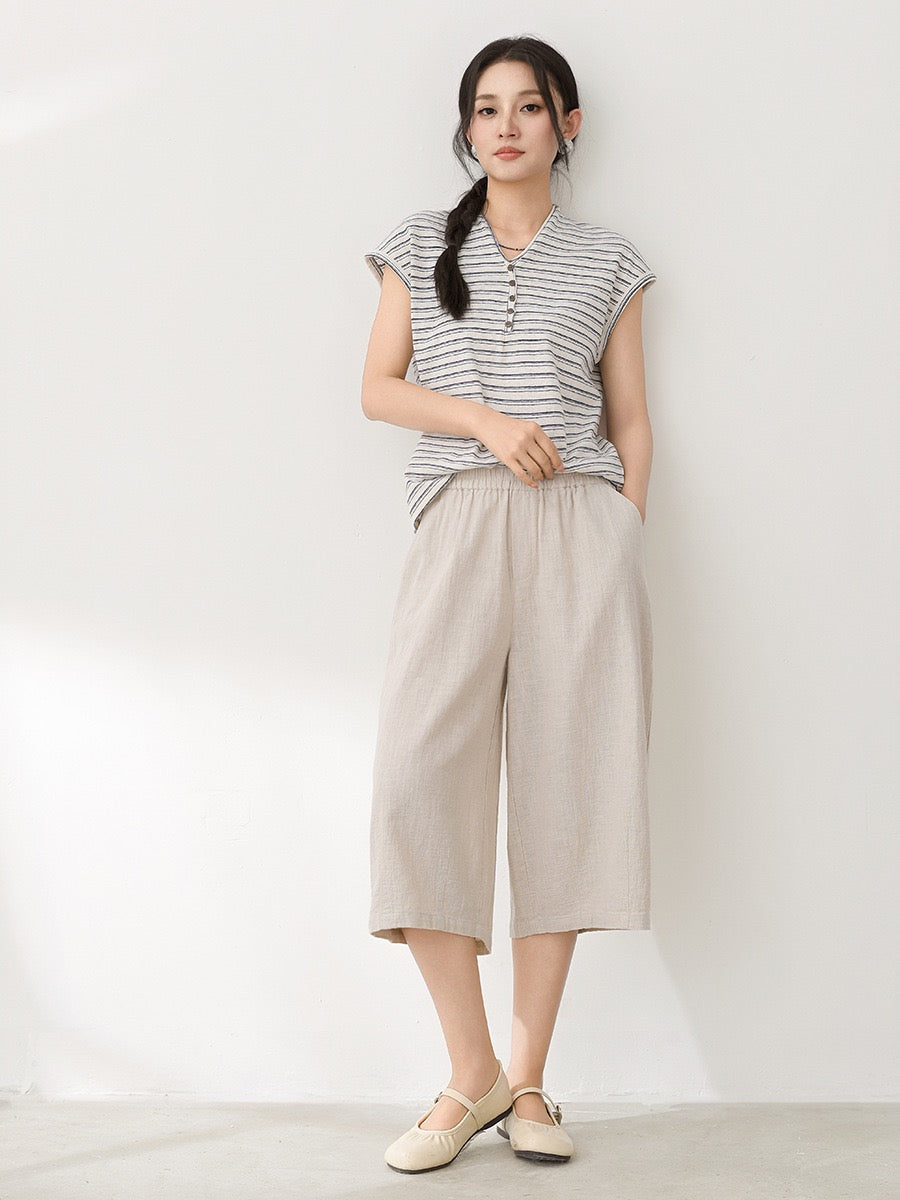Tao One Tech™ • Flowy Qigong Business Midi Shorts • Wide-Leg Shorts • High Waist • Tech Pockets • Ramie Cotton • Sizes M-XXL