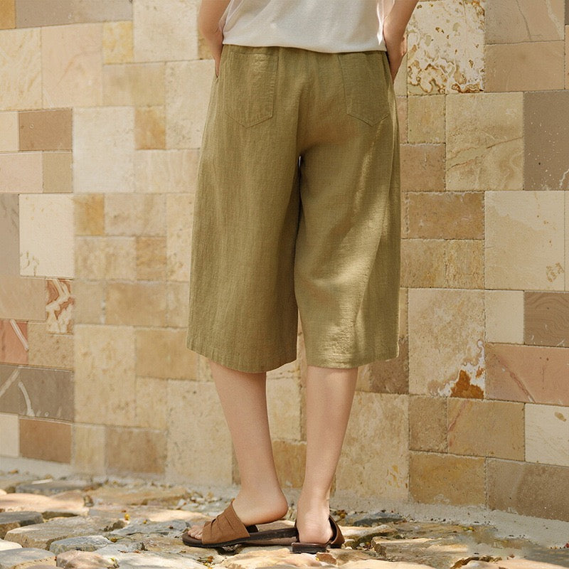 Tao One Tech™ • Flowy Qigong Business Midi Shorts • Wide-Leg Shorts • High Waist • Tech Pockets • Ramie Cotton • Sizes M-XXL