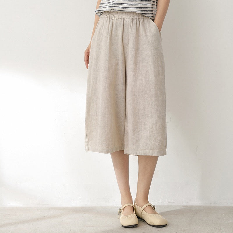 Tao One Tech™ • Flowy Qigong Business Midi Shorts • Wide-Leg Shorts • High Waist • Tech Pockets • Ramie Cotton • Sizes M-XXL