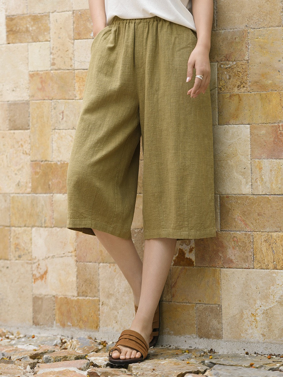 Tao One Tech™ • Flowy Qigong Business Midi Shorts • Wide-Leg Shorts • High Waist • Tech Pockets • Ramie Cotton • Sizes M-XXL