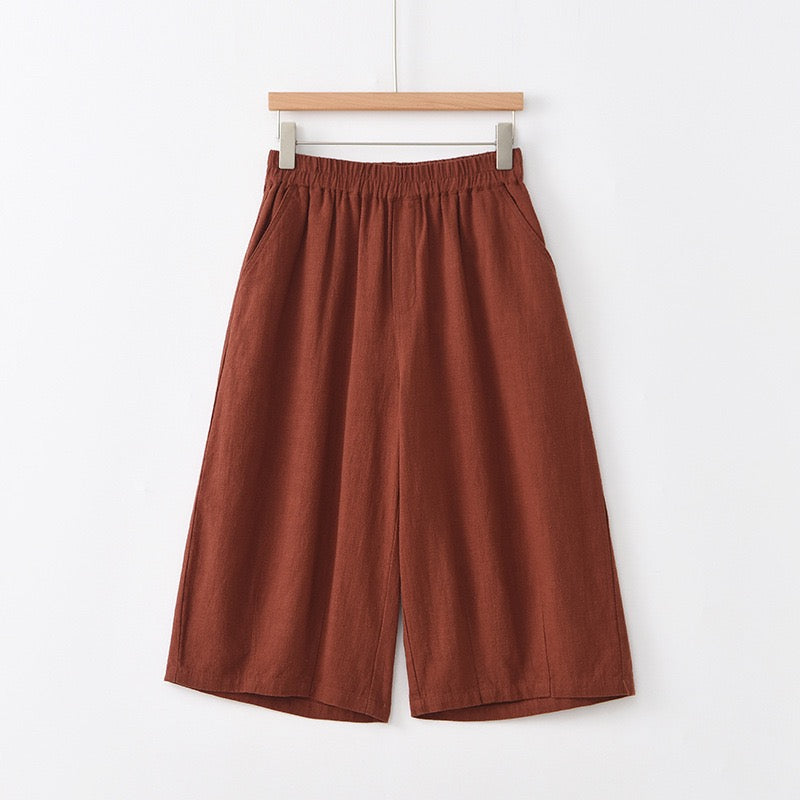 Tao One Tech™ • Flowy Qigong Business Midi Shorts • Wide-Leg Shorts • High Waist • Tech Pockets • Ramie Cotton • Sizes M-XXL