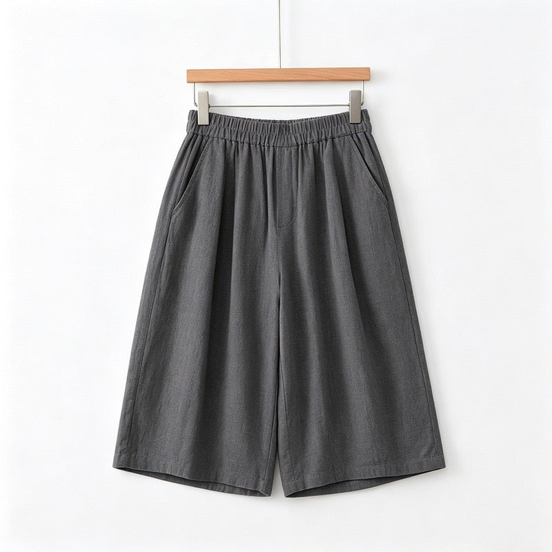 Tao One Tech™ • Flowy Qigong Business Midi Shorts • Wide-Leg Shorts • High Waist • Tech Pockets • Ramie Cotton • Sizes M-XXL