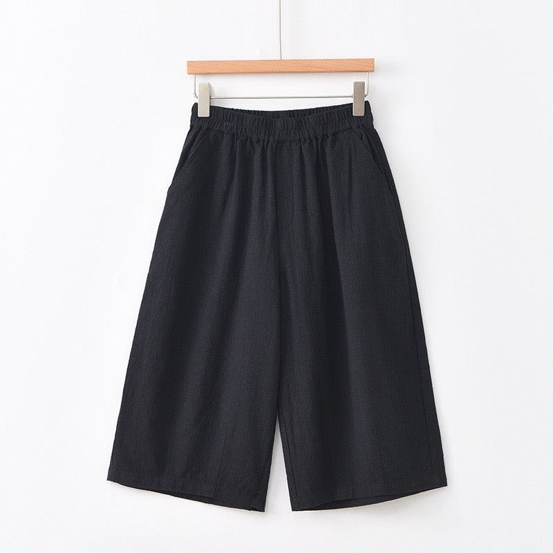Tao One Tech™ • Flowy Qigong Business Midi Shorts • Wide-Leg Shorts • High Waist • Tech Pockets • Ramie Cotton • Sizes M-XXL