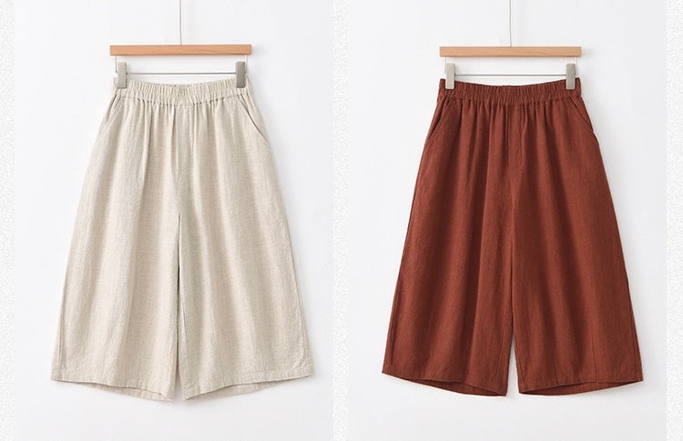 Tao One Tech™ • Flowy Qigong Business Midi Shorts • Wide-Leg Shorts • High Waist • Tech Pockets • Ramie Cotton • Sizes M-XXL
