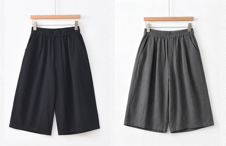 Tao One Tech™ • Flowy Qigong Business Midi Shorts • Wide-Leg Shorts • High Waist • Tech Pockets • Ramie Cotton • Sizes M-XXL