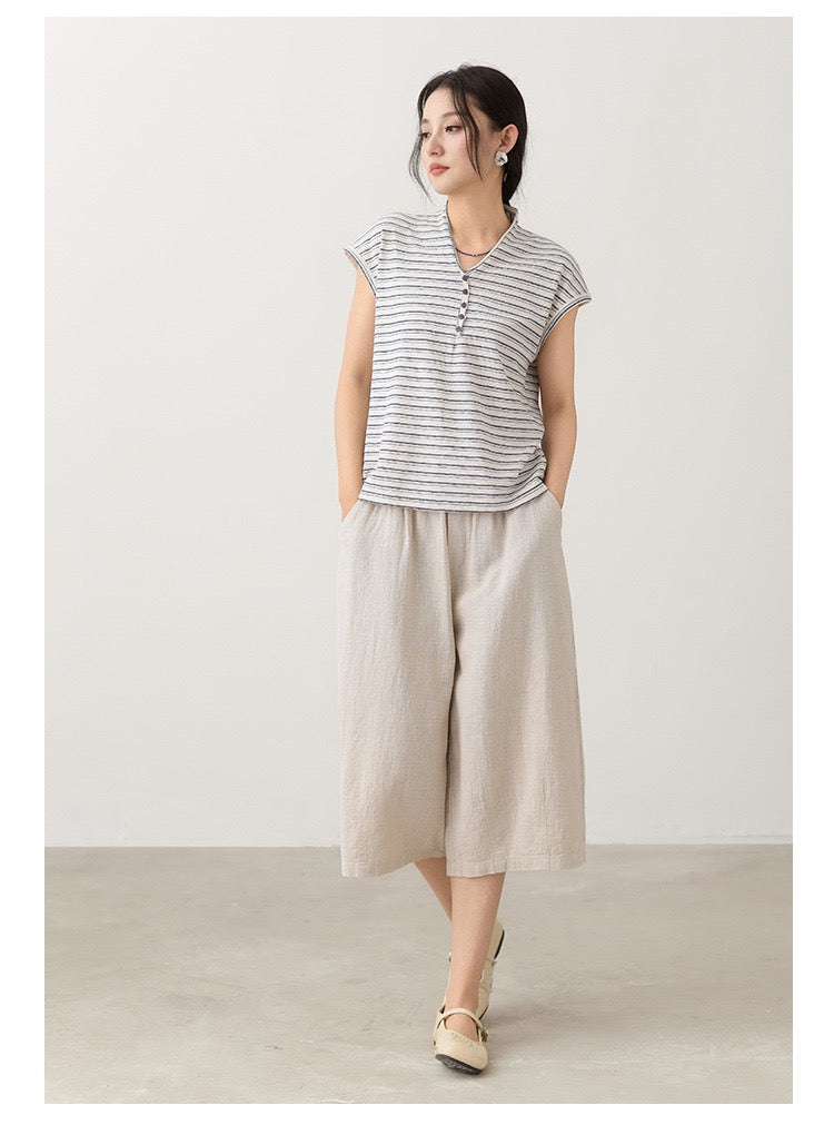 Tao One Tech™ • Flowy Qigong Business Midi Shorts • Wide-Leg Shorts • High Waist • Tech Pockets • Ramie Cotton • Sizes M-XXL