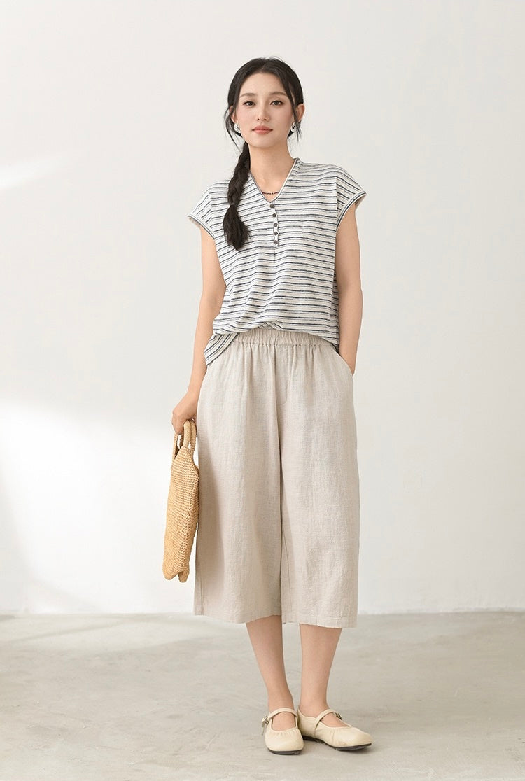 Tao One Tech™ • Flowy Qigong Business Midi Shorts • Wide-Leg Shorts • High Waist • Tech Pockets • Ramie Cotton • Sizes M-XXL
