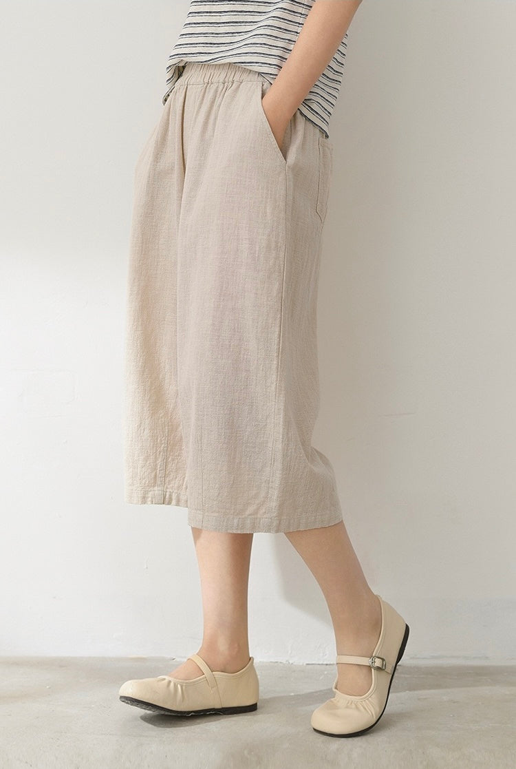 Tao One Tech™ • Flowy Qigong Business Midi Shorts • Wide-Leg Shorts • High Waist • Tech Pockets • Ramie Cotton • Sizes M-XXL