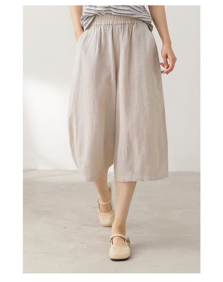 Tao One Tech™ • Flowy Qigong Business Midi Shorts • Wide-Leg Shorts • High Waist • Tech Pockets • Ramie Cotton • Sizes M-XXL